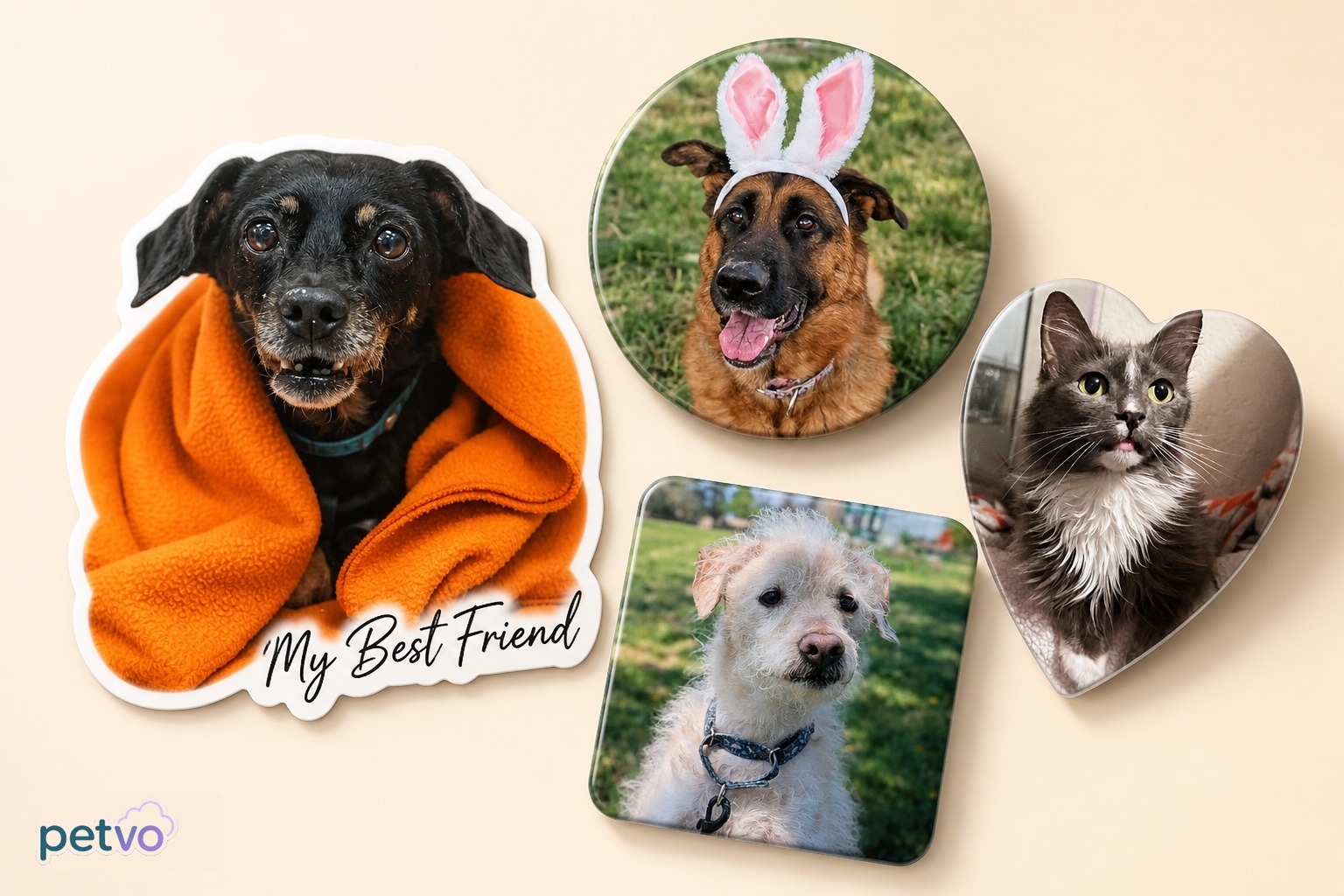 Personalized Petvo stickers and magnets