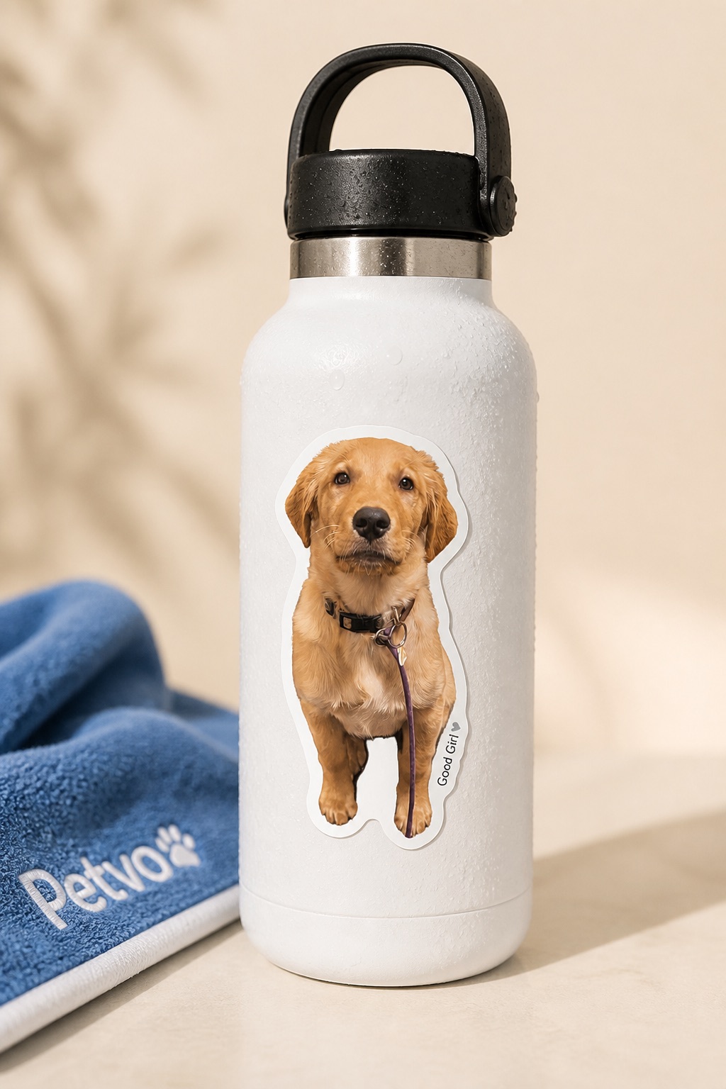 Waterproof sticker on a water bottle