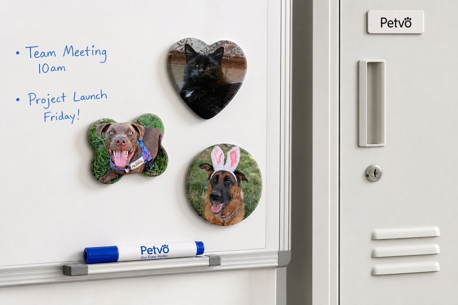 Magnets on an office whiteboard